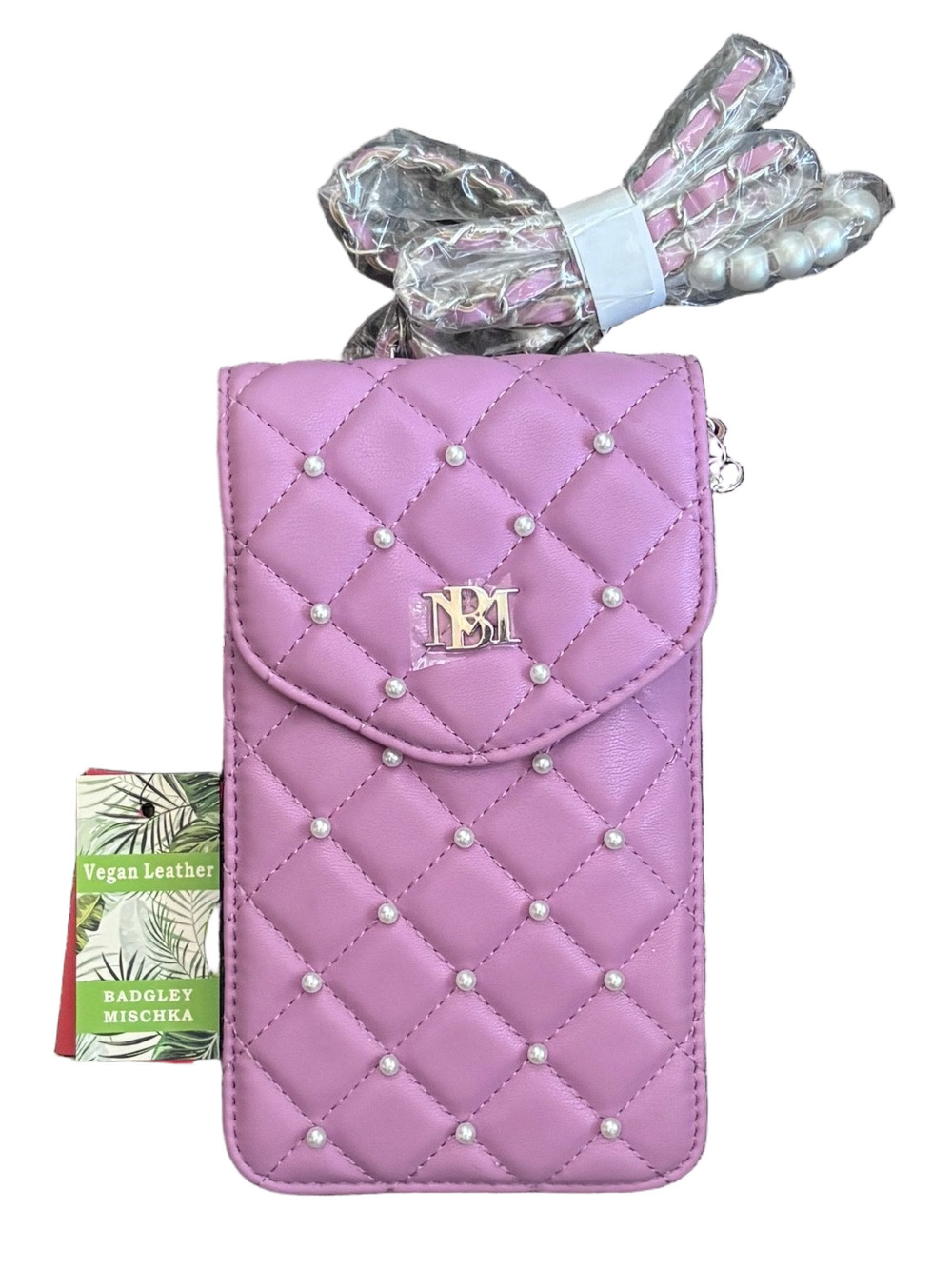 Badgley Mischka Quilted Pearl Crossbody Phone Bag - Pink/Mauve - Picture 2 of 5